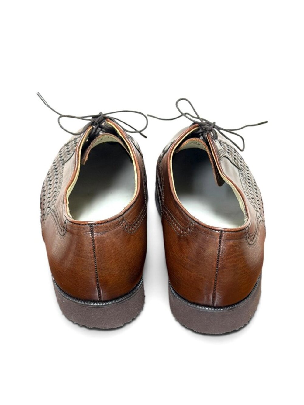 1990s Florsheim cap-toe oxford woven leather shoes Size 8 New Old Stock - Picture 4 of 6